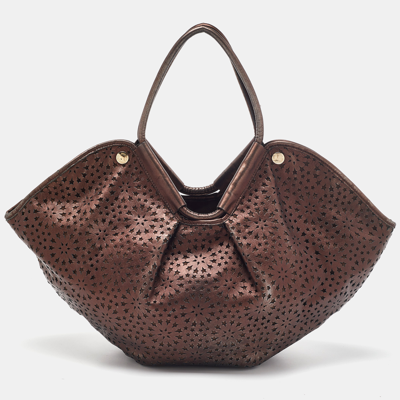 Pre-owned Jimmy Choo Metallic Bronze Perforated Leather Star Tote In Brown