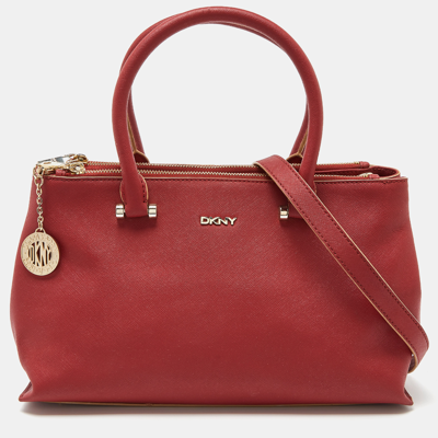Pre-owned Dkny Red Leather Bryant Park Double Zip Shopper Tote