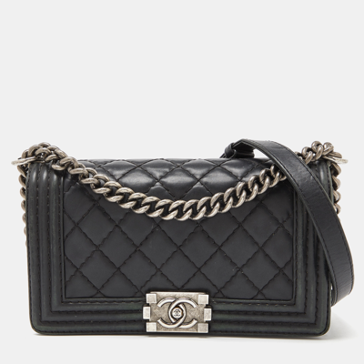 Pre-owned Chanel Black Quilted Wild Stitched Leather Medium Boy Bag