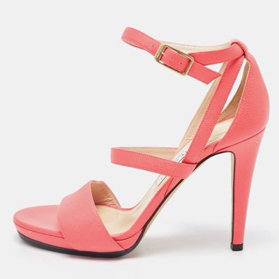 Pre-owned Jimmy Choo Neon Pink Leather Strappy Sandals Size 39
