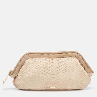 Pre-owned Burberry Beige Python Frame Clutch