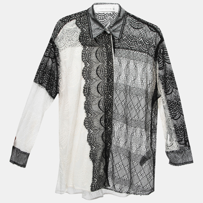 Pre-owned Victoria Beckham Black/white Patterned Lace Button Front Full Sleeve Shirt S