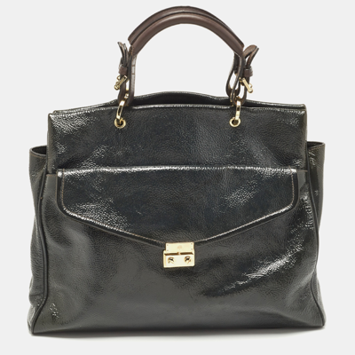Pre-owned Mulberry Dark Grey Patent And Leather Neely Tote