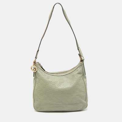 Pre-owned Gucci Ssima Leather Zip Shoulder Bag In Green