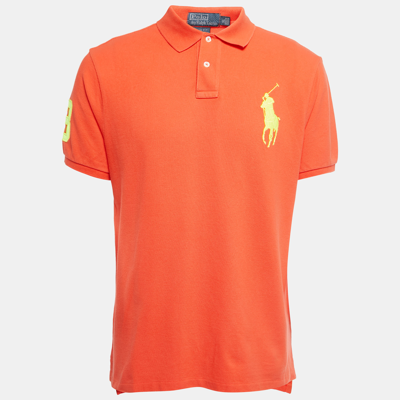 Pre-owned Polo Ralph Lauren Orange Logo Embroidered Cotton Knit Slim Fit Polo T-shirt Xl