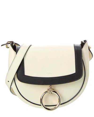 Chloé Arlene Small Grained Leather Saddle Crossbody Bag In White