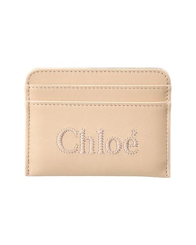 Chloé Chloe Woman Antiqued Pink Leather Sense Card Holder In Beige