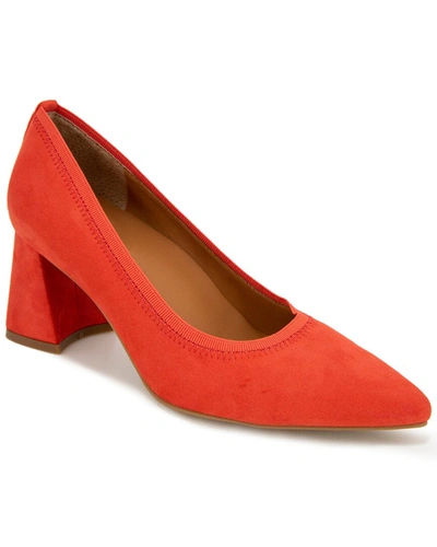 Gentle Souls Women's Dionne Block Heel Pointy Toe Pumps In Bright Coral Suede