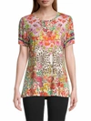 JOHNNY WAS WILD GARDEN PRINTED PUFF-SLEEVE FLARED T-SHIRT IN MULTI