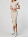 HASHTTAG RIBBED MIDI DRESS IN LIGHT BEIGE