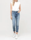 Vervet By Flying Monkey Skeeter Cuffed Boyfriend Denim In Medium Wash In Multi