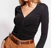 As By Df Alma Ruched V-neck Sweater In Black