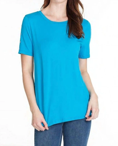 Multiples Button Detail T-shirt In Turquoise In Blue