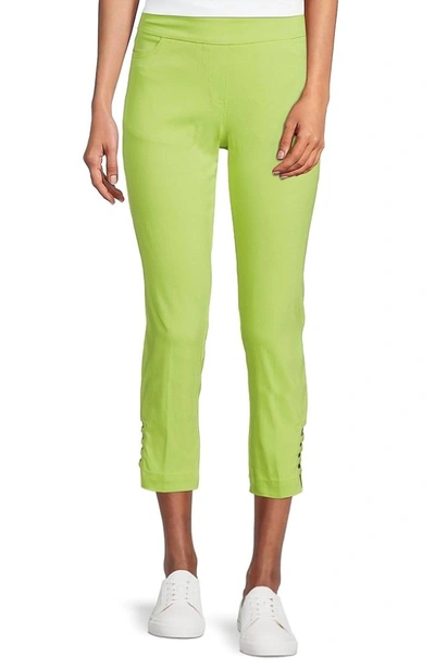 Multiples Straight Hem Pull-on Ladder Hem Twill Crop Pants In Lime In Green
