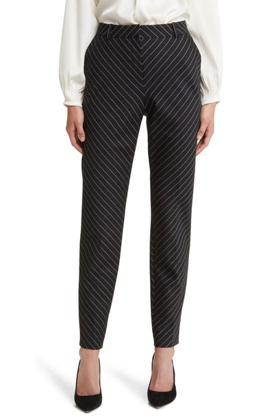 Hugo Boss Regular-fit Trousers In Diagonal Pin-striped Stretch Wool In Black