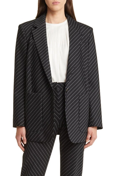 Hugo Boss Oversize-fit Jacket In Striped Stretch Wool In Black