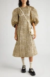 Simone Rocha Puff-sleeve Embellished-cup Midi Dress In Gold/ Pearl/ Clear