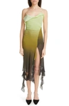 ACNE STUDIOS DELOUISE ASYMMETRIC OMBRÉ RUFFLE CHIFFON DRESS