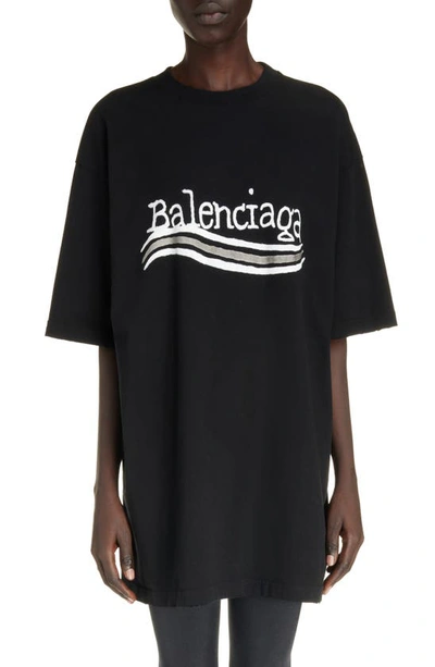 Balenciaga Oversize Hand Drawn Political Logo Graphic T-shirt In Black/ Silver/ White