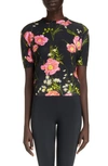 BALENCIAGA FLORAL SHORT SLEEVE CROP WOOL RIB SWEATER