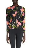 Balenciaga Floral Short Sleeve Crop Wool Rib Sweater In Black/ Red
