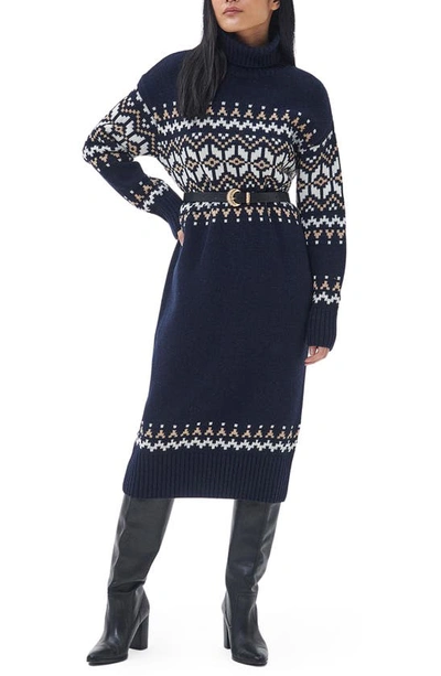 Barbour Patrisse Fair Isle Long Sleeve Sweater Dress In Navy