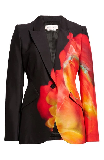 Alexander Mcqueen Abstract Floral Tailored Blazer Jacket In Black