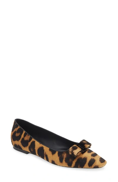 Ferragamo Siwar Leopard-print Bow Ballet Flats In Multicolor