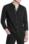 JOHN VARVATOS GLENN LACE BAND COLLAR WOOL BLEND BUTTON-UP SHIRT