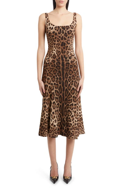 DOLCE & GABBANA LEOPARD PRINT CADY FIT & FLARE DRESS