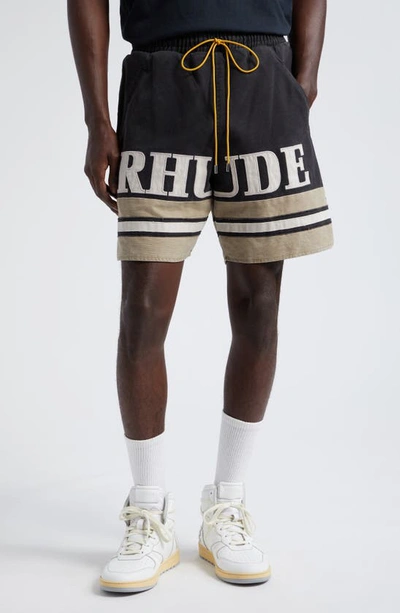 Rhude Logo Shorts In 1679 Black/khaki