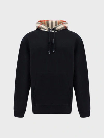 Burberry Check Hood Oversized Hoodie In Black