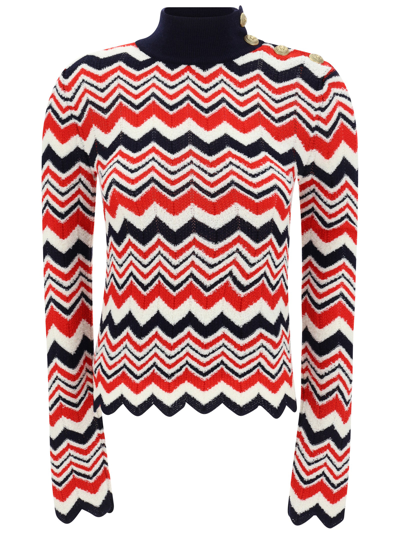 Balmain Chevron Pattern Rollneck Sweater In Multicolor