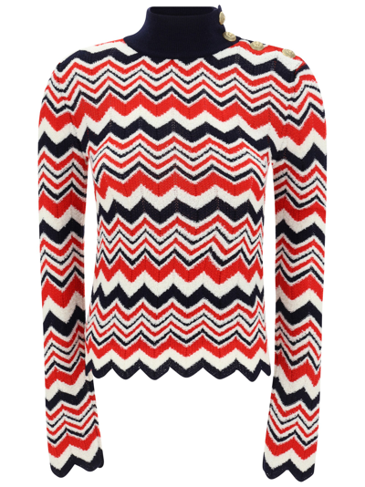 Balmain Chevron Pattern Rollneck Jumper In Multicolor