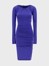 Victoria Beckham Slim-fit Ruched-sides Stretch-woven Midi Dress In Blue