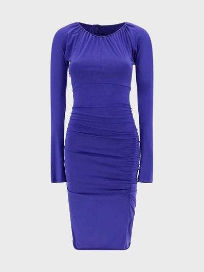 Victoria Beckham Slim-fit Ruched-sides Stretch-woven Midi Dress In Blue