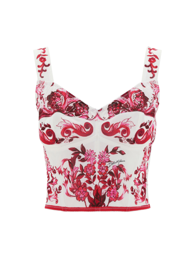 Dolce & Gabbana Floral-print Mesh Bustier Top In Multicolor