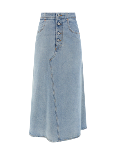 Mm6 Maison Margiela Blue Distressed Denim Maxi Skirt