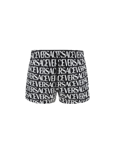 Versace Monogram Printed Nylon Swim Shorts In Multicolor