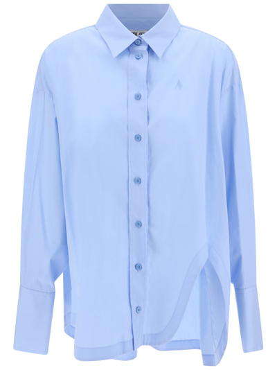 Attico Diana Oversized Cotton Poplin Shirt In Blue