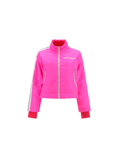 Palm Angels Logo Printed Zipped Jacket In Pink,white