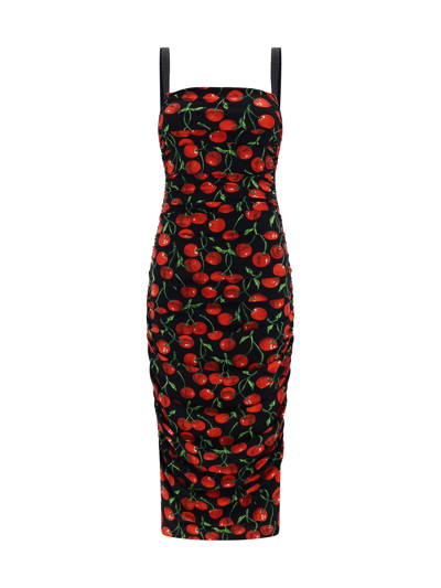 Dolce & Gabbana Cherry Printed Corset Dress In Multicolor