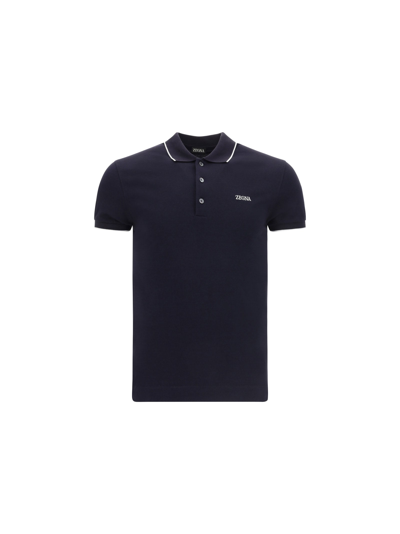 Zegna Logo-embroidered Polo Shirt In Dark Blue