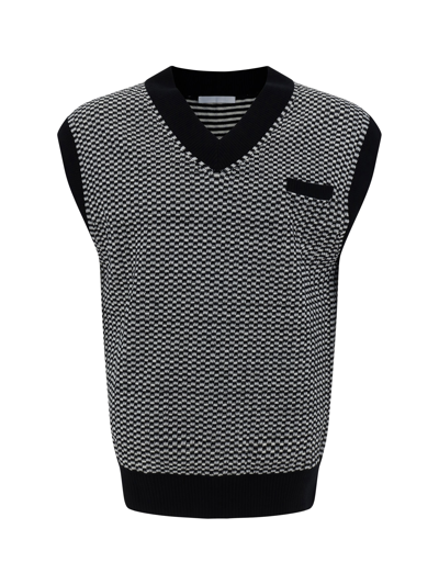 Helmut Lang Roy Cotton Regular Fit V Neck Sweater Vest In Black
