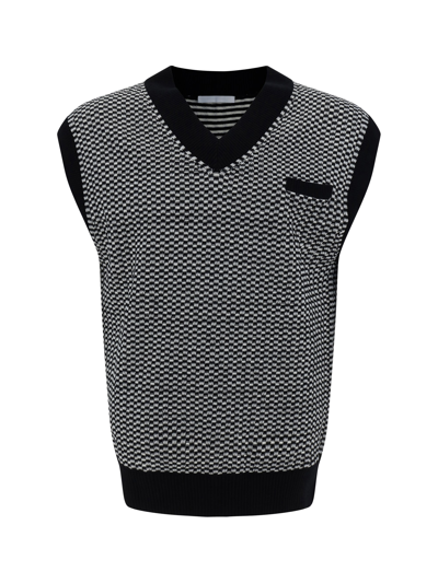 Helmut Lang Roy Cotton Regular Fit V Neck Jumper Waistcoat In Black