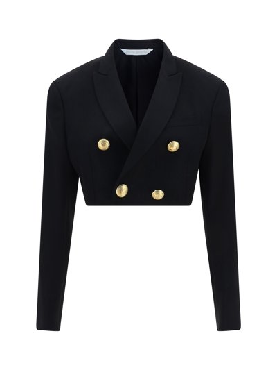 Palm Angels Cropped Double-breasted Twill Blazer In Black