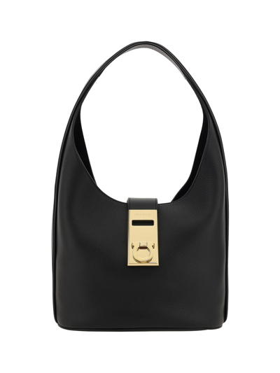 Ferragamo Salvatore  Woman Black Leather Medium Hobo Handbag In Multicolor
