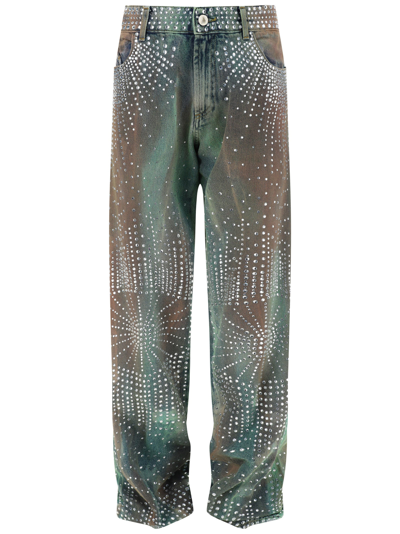 Attico Panya Cotton Denim Embellished Jeans In Multicolor