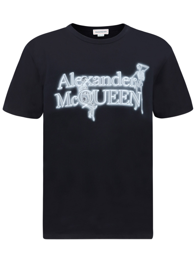 Alexander Mcqueen Skull Lettering Logo Printed Cotton T-shirt In Black