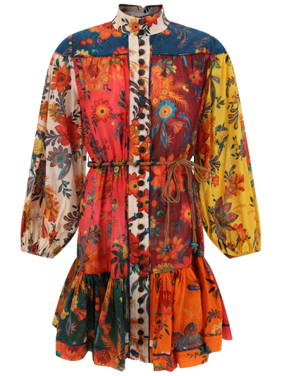 Zimmermann Floral-print Belted Mini Dress In Multicolor